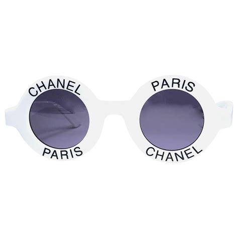 vintage chanel logo round white sunglasses|vintage chanel sunglasses men.